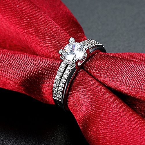 Via Mazzini White Gold Plated Crystal Proposal Promise Couple Rings for Girls and Boys (Ring0476) (6.0)