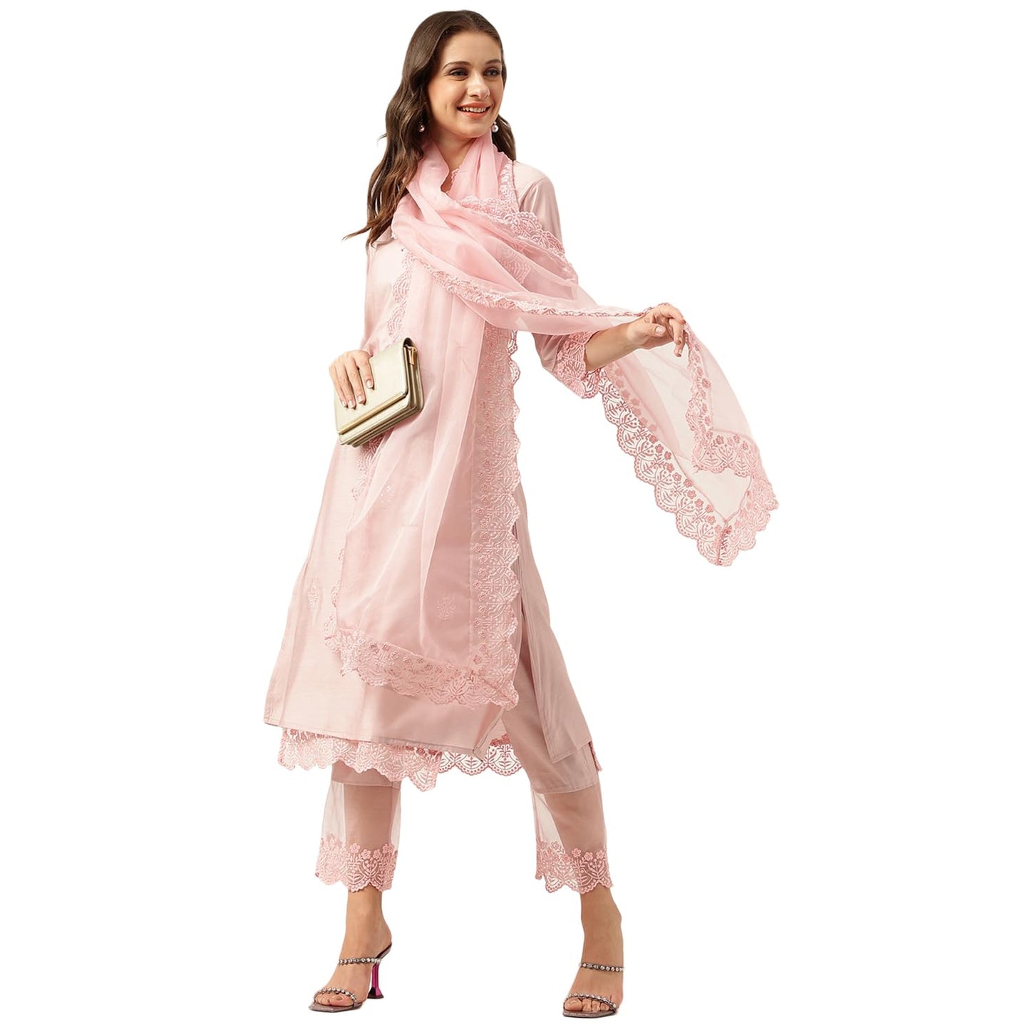 Divena Solid Chanderi Kurta Trouser Inner with Dupatta Set