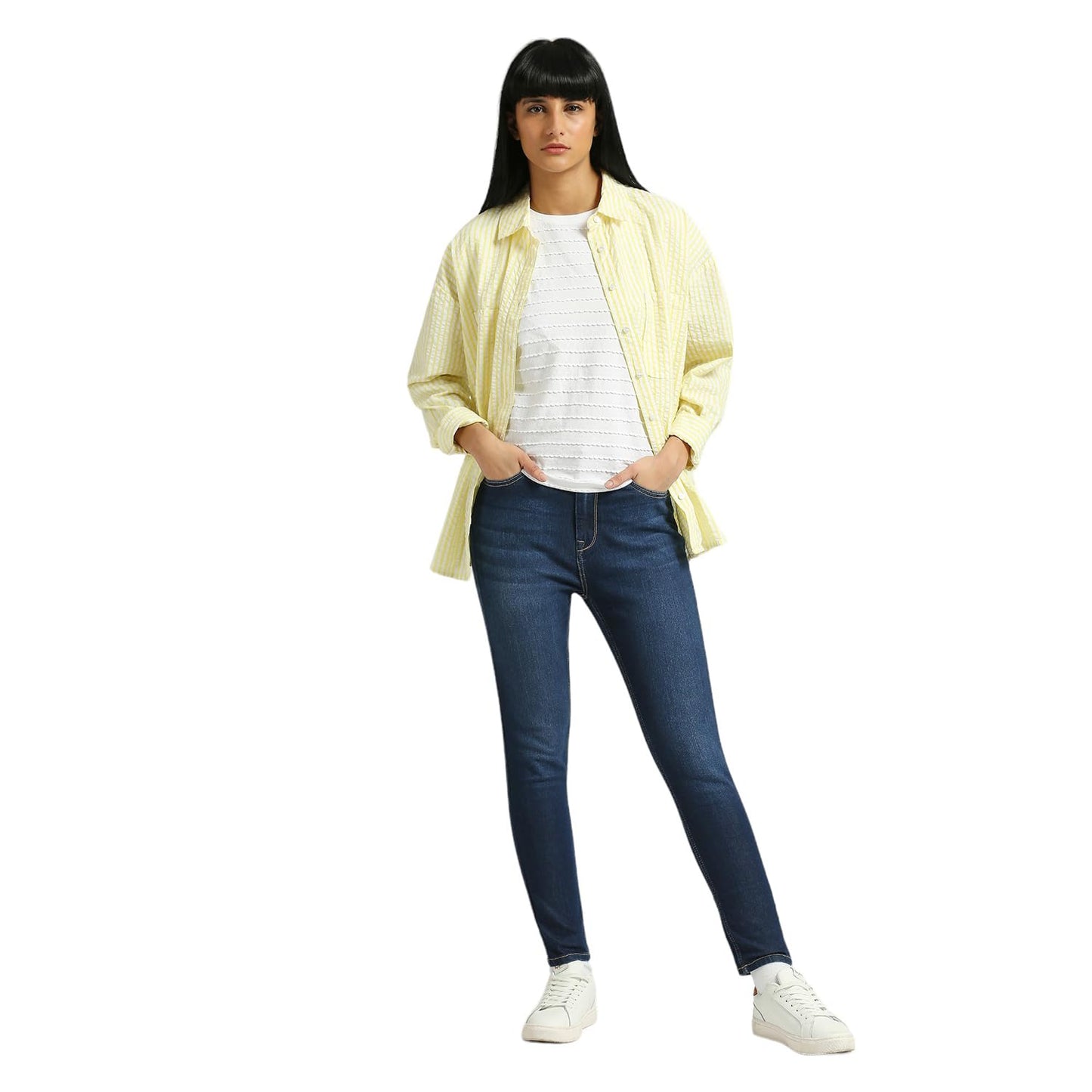 Pepe Jeans Women's Striped Oversized Fit Shirt (PL304908_Cornish Yellow