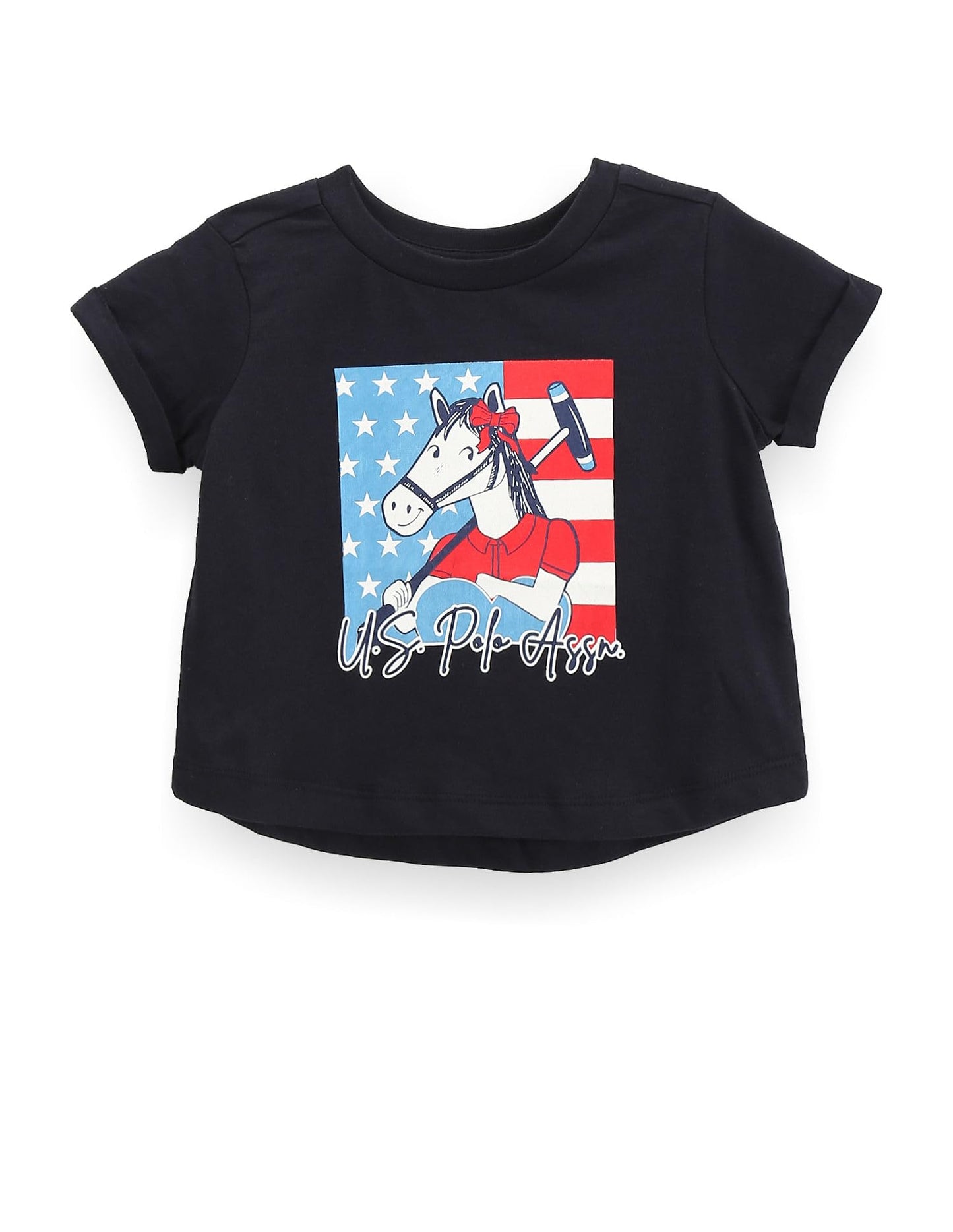 U.S. POLO ASSN. Girls Brand Print Cotton T-Shirt Navy