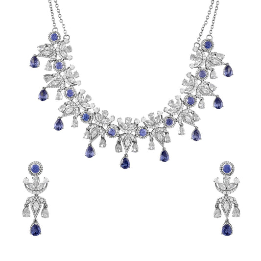 VOYLLA Before Sunrise Statement Necklace Set|Necklace Set For Women|American Diamond|Party|Wedding|Festive|Gift For Women| (Amarina)