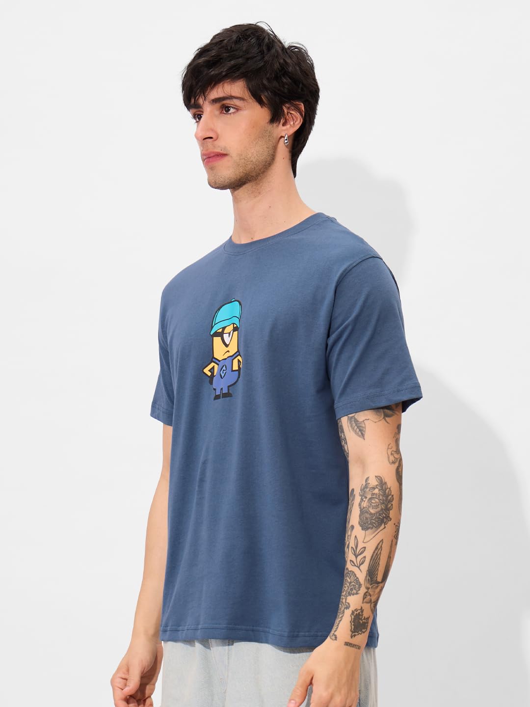 The Souled Store Official Minions Originals: I Love Gru Men and Boys Short Sleeve Round Neck Graphic Printed Regular Fit Cotton T-Shirts Blue