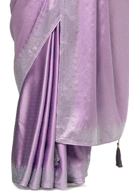 Soch Womens Lavender Satin Embellished Saree With Stone Work