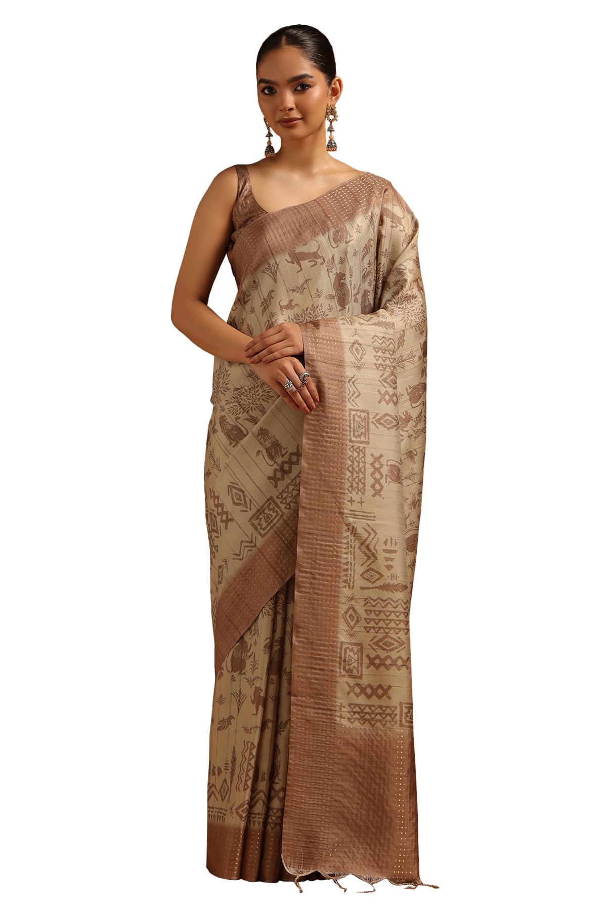 Soch Womens Beige Tussar Warli Saree