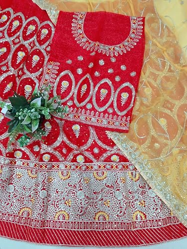 SHYAMLATA Latest Heavy sequins Work Semi Stitched Shimmer Silk Rajputi Poshak For Women Rajasthani Lehenga Choli (Red)