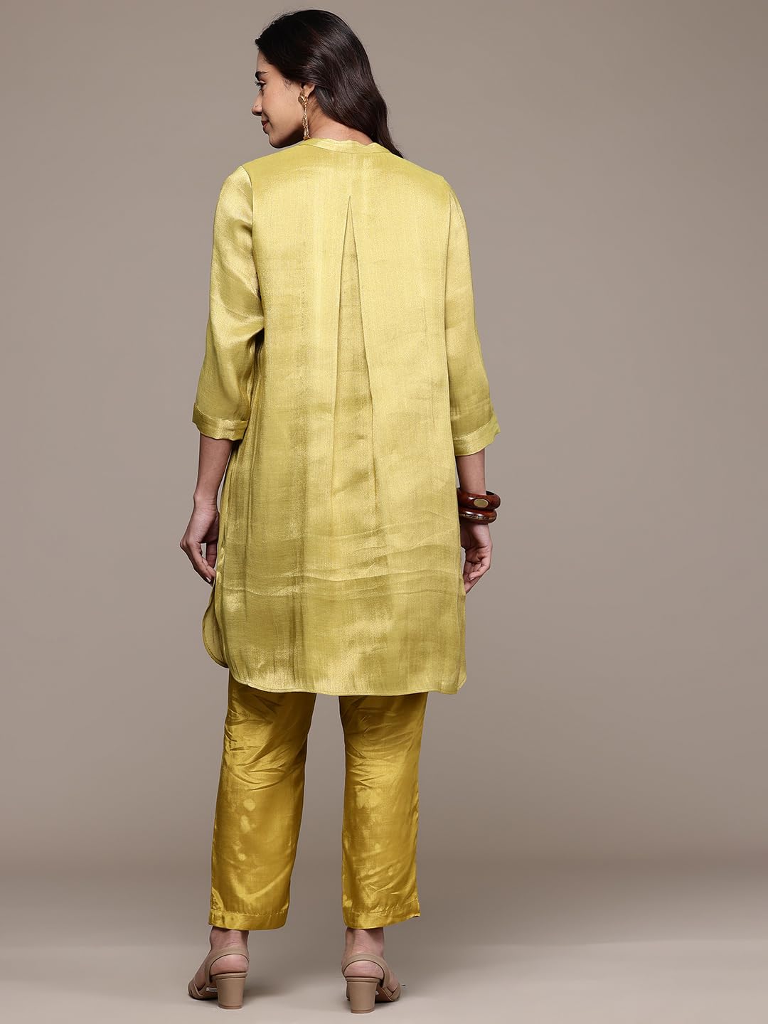 Aarke Ritu Kumar Golden Swarman Festive Band Collar Kurti With Camisole And Pant Co-Ord Set