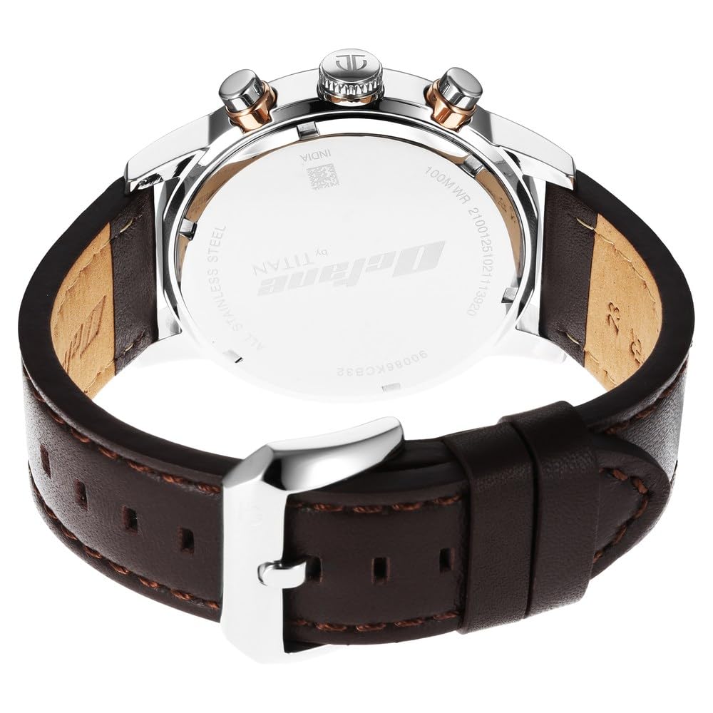 Titan Octane Quartz Chronograph with Date Silver Dial Brown Leather Strap Watch for Men - NT90086KL02