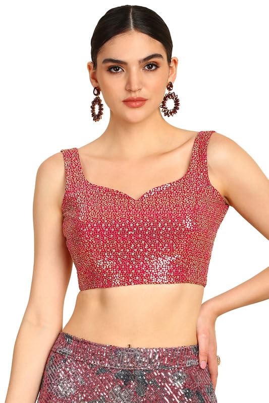 Soch Womens Fuchsia Sequinned Embellished Georgette Padded Blouse