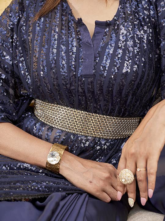 Womanista Women's Georgette Blend Sequinned Kaftan Saree With Belt With Un-stitched blouse