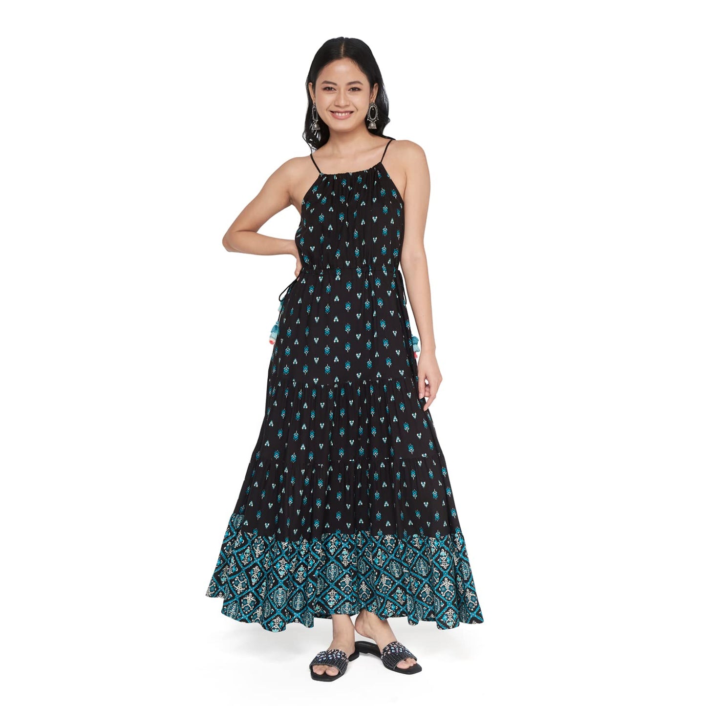 Global Desi Women's Viscose Fit and Flare Regular Length Dress (FW22GH189MXRY_Black_S)