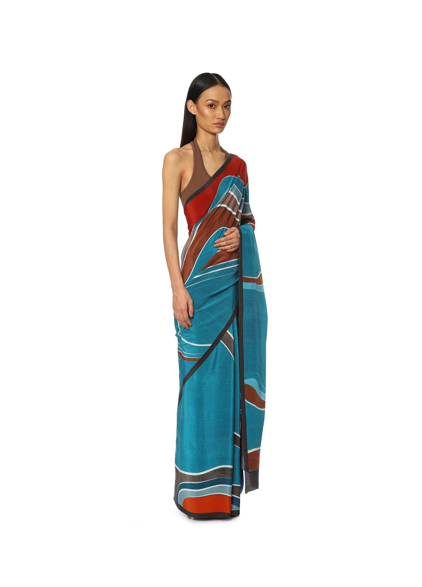 Satya Paul Crepe Blue Royal Printed Silk Saree