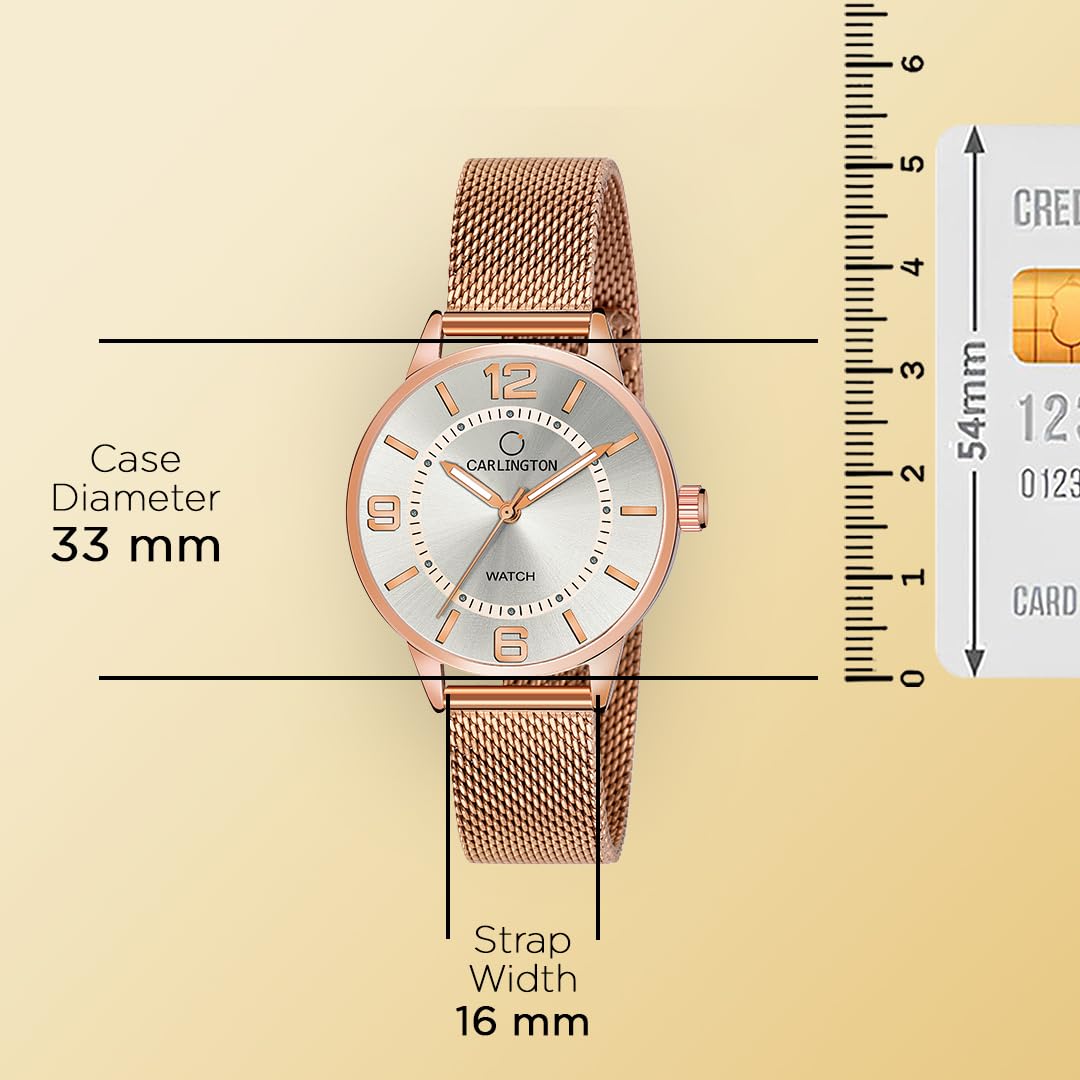 Carlington Stainless Steel Analog Dial Women & Girl's Watch- Elite 2020 (Rose White), Rose Gold Band