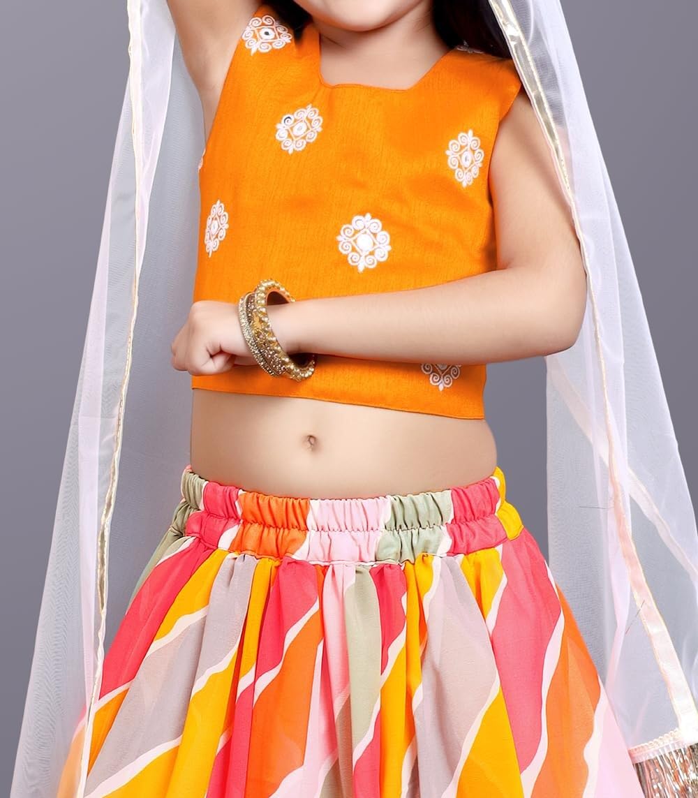 SHRITHI FASHION FAB New Fashionable Fully Stitched Fox Georgette Lehenga Choli Set With Matching Blouse. | dress for kids girls | navratri lehenga for kids girls |(Tanu-Orange-5-6Years)