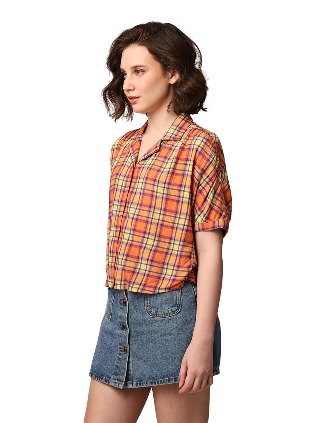 ONLY Women's Checkered Regular Fit Shirt (9008124- Lemonade