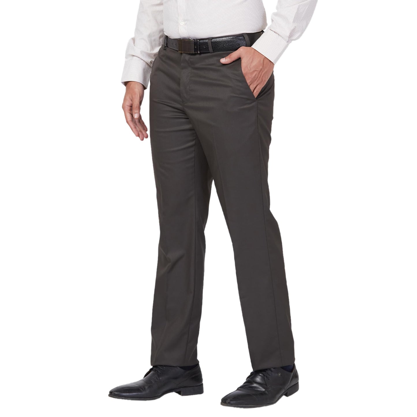 Park Avenue Men's Regular Fit Pleated Trousers, Poly Viscose Lycra Blend, Solid Pattern, Mid Rise | Dark Green