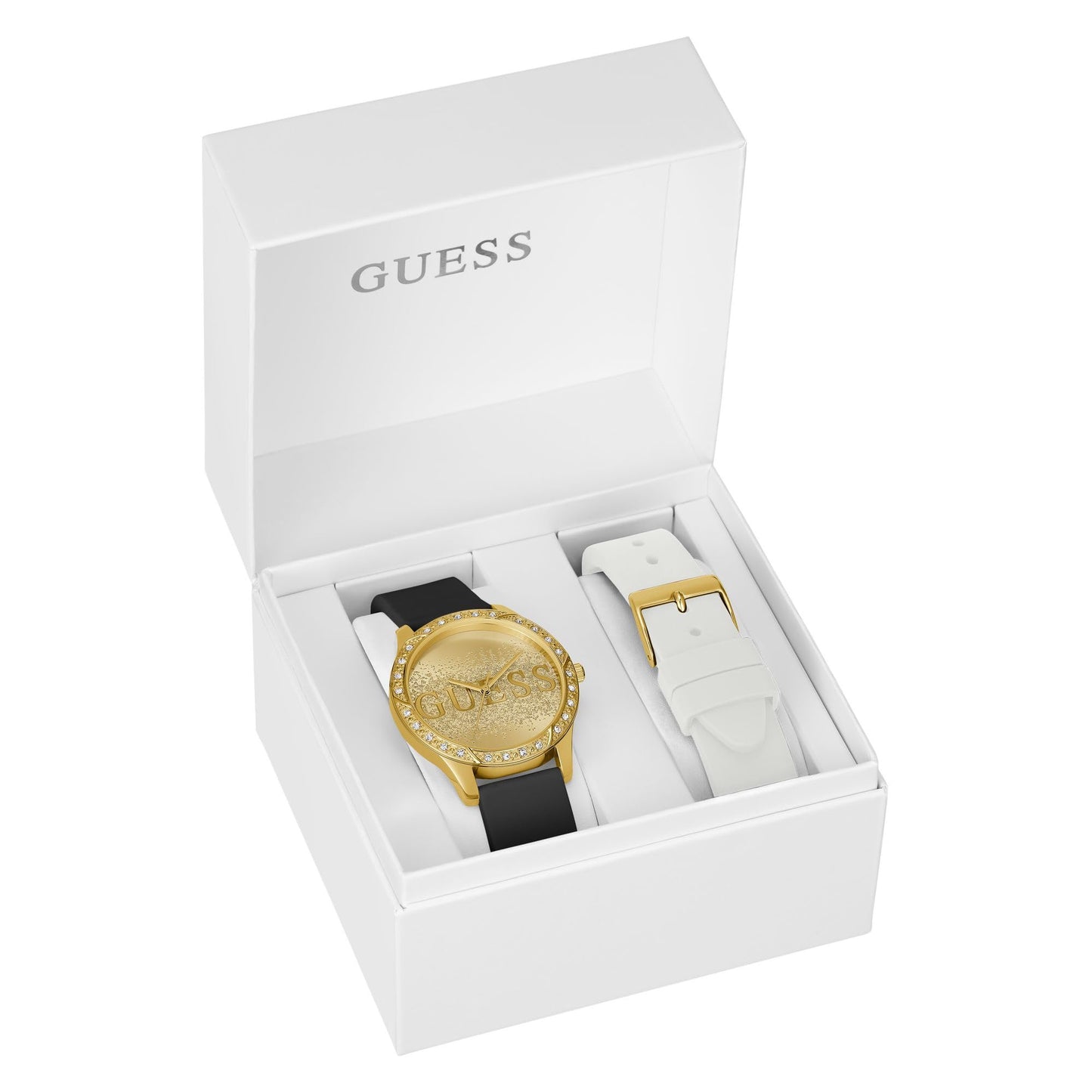 GUESS Silicone Analog Gold Dial Women's Watch-U1403L1M, Band_Black