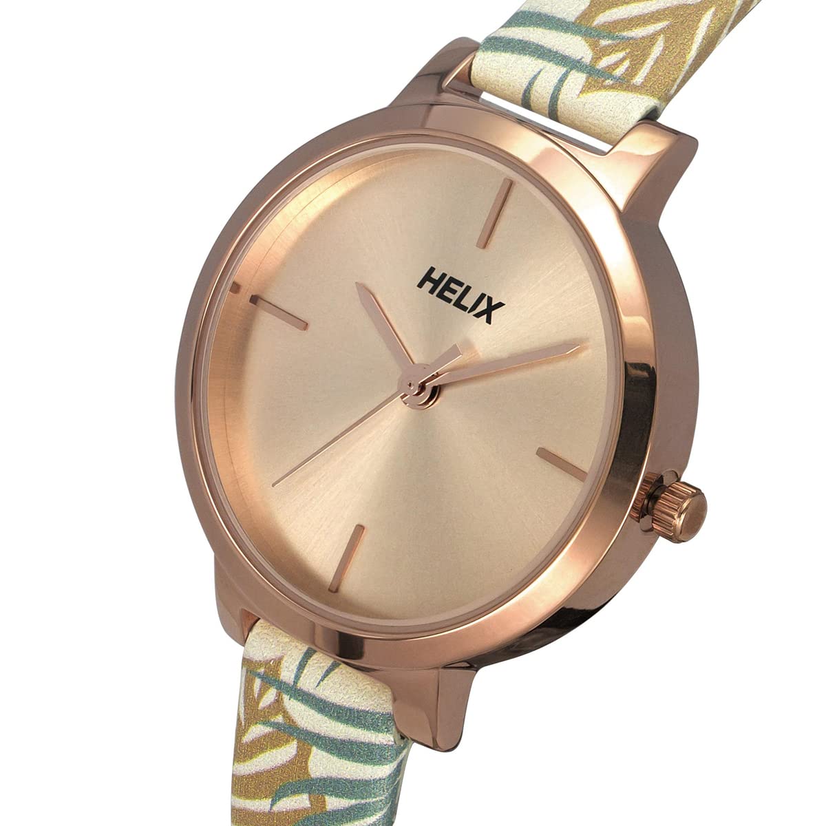 Helix by Timex Analog Watch for Women with Rose Gold Round Dial & Printed Leather Strap Band Water Resistant Women's Wrist Watches - TW041HL15