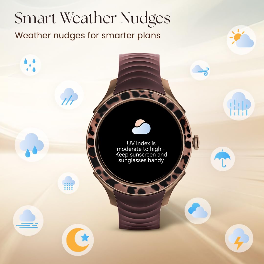 Fastrack Ella Smart Watch for Women with 1.2" inch AMOLED Display,Patterned Bezel,AI Watchface & AI Chat,Functional Crown,24/7 Health Suite,BT Calling,SpO2,HRM,IP68, Multiple Menu Styles- Dark Wine
