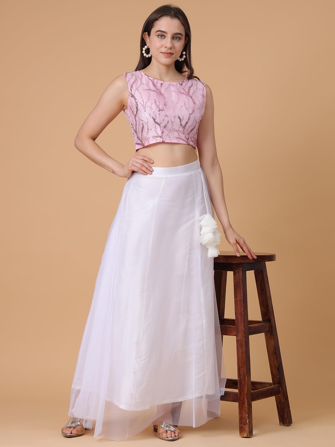 Frolic Rolic Lavender Net Sequins Embellished Blouse (FRBLS-004_L)
