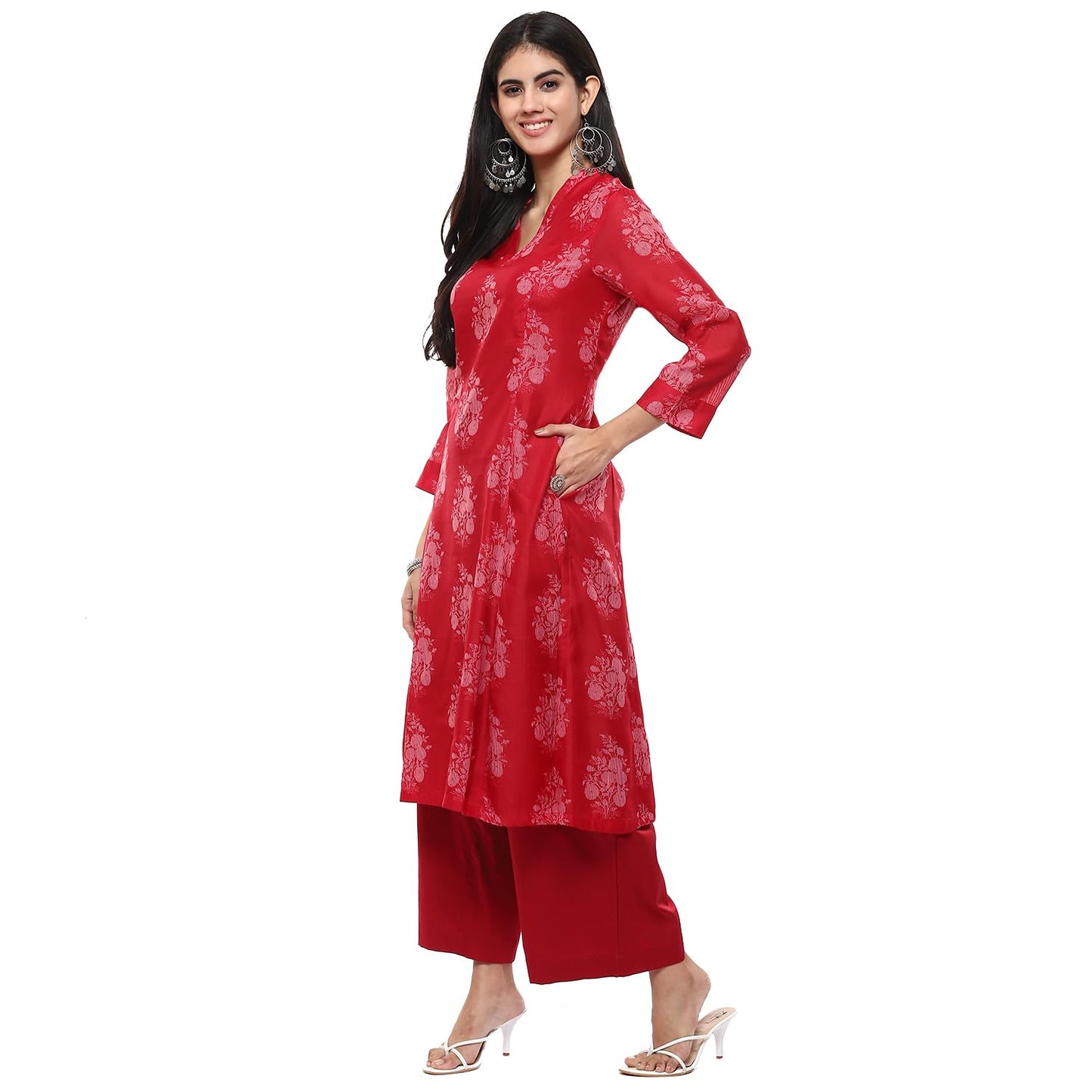 BIBA WOMEN PRINTED ANARKALI SALWAR KURTA DUPATTA(SKDASSORTED6852E_CINON PNK_32)