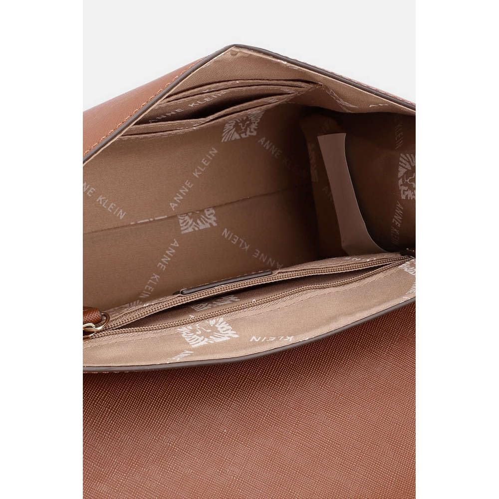 Anne Klein Solid Faux Leather Zipper Closure Women's Shoulder Bag (Brown, XL)