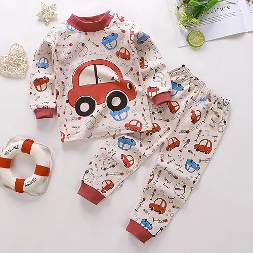 Bold N Elegant Full Sleeve Cartoon Print Cotton T-Shirt & Pajama Pajama Clothing Set for Infant Toddler Baby Boy Girl Kids (0-6 Months, Red)
