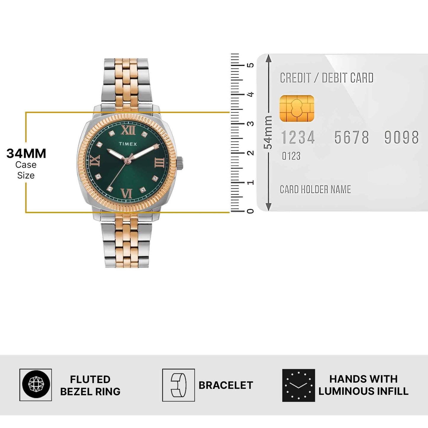 TIMEX Analog Watch for Women with Green Dial & Multicolor Stainless Steel Bracelet Band - Water Resistant Women's Wrist Watches -TWEL234SMU04