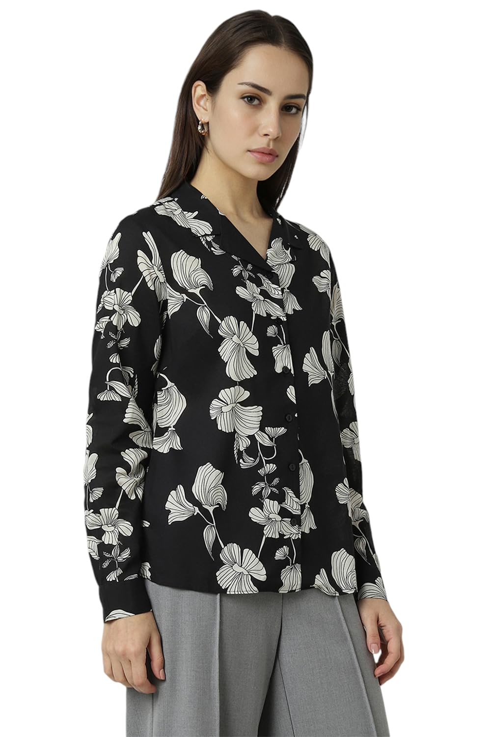 Van Heusen Women's Regular Fit Shirt (VWSFFRGPL53000_Black