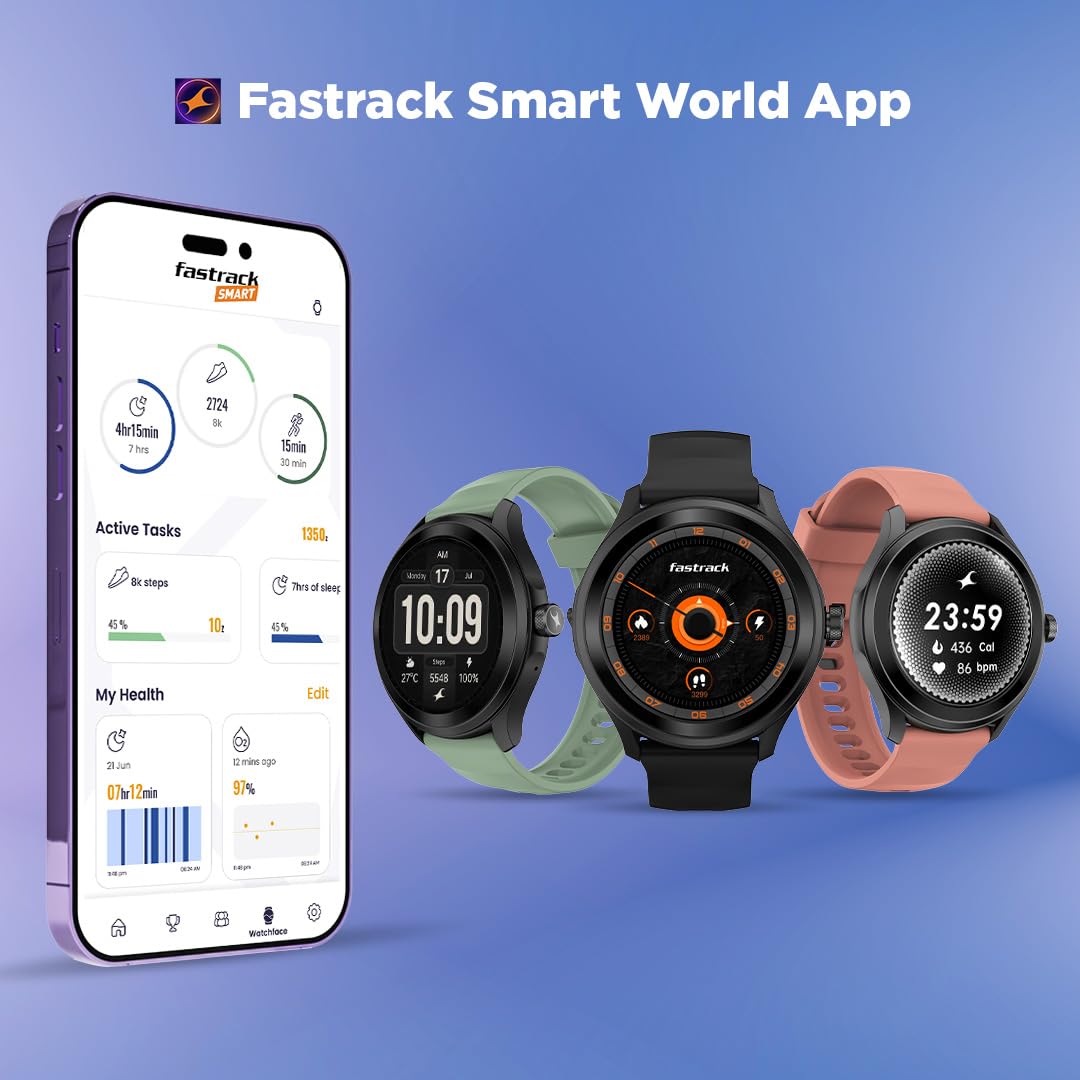 Fastrack VOX Pro Smart Watch with Offline Voice Commands,to-Do List, Rotary Crown, 1.38” TFT Display, BT Calling, 24/7 Health Suite, SpO2, HRM, Sleep Tracking, IP68 Water Resistant - Leafy Sage