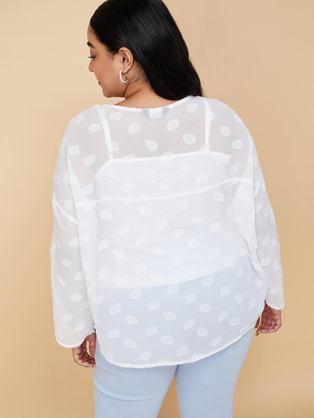 Max Women Plus Size Textured Blouse with Cami Top (WVN3206P_Ivory)