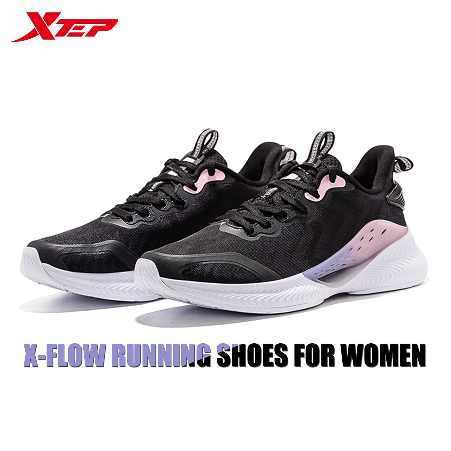 XTEP Women's Black Textile Synthetic Leather Upper Flexible RB Sole Running Shoes (3 UK)