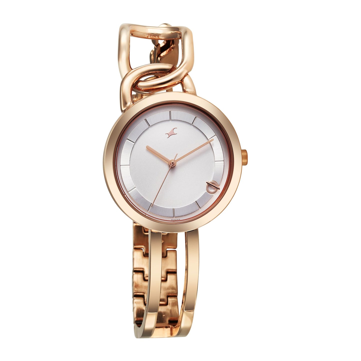 Fastrack Opulence Quartz Analog Silver White Dial Champagne Gold Metal Strap Watch for Girls