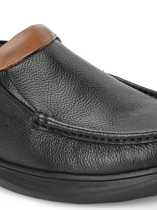 HITZ Men's Black Leather Slip On Shoes