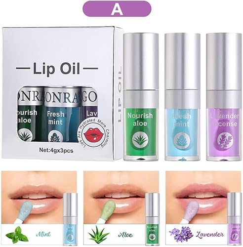 My Colors 3 Pcs Moisturizing Lip Oil Set, Hydrating Lip Glow Oil Moisturizing Lip Oil Gloss Transparent No Sticky Lip Gloss Lip Balm Lip Care for Women Girls - A, 4g