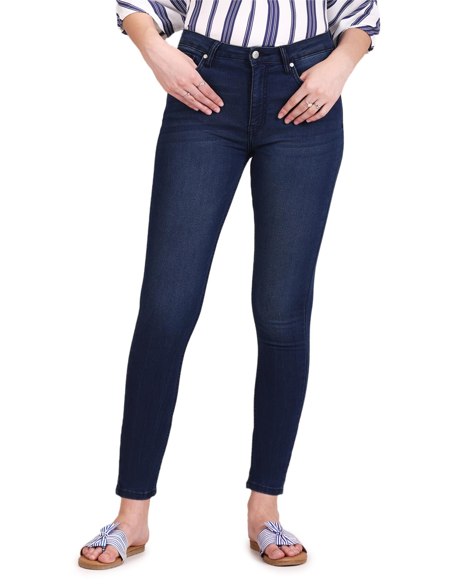 U.S. POLO ASSN. Women's High Rise Stone Wash Super Skinny Jeans (UWSS23JN013_Blue_32)