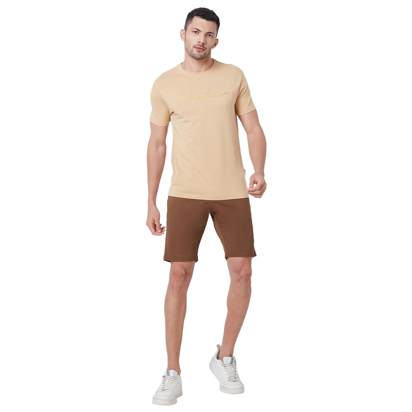 Giordano Men's Mid Rise Slim Fit Solid Knee Length Cotton 4 Pockets Brown Chino Shorts