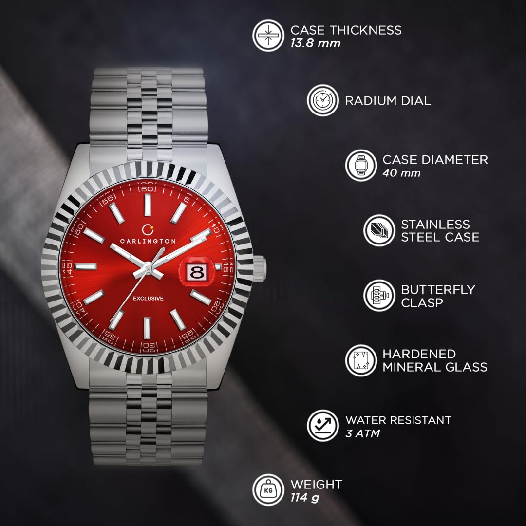 Carlington Analog Men's Watch with Stainless Steel Chain Strap, Multi-Color Dial Options, Premium Gift Watch for Men – Stylish Casual & Formal Wrist Watch - CT 8811