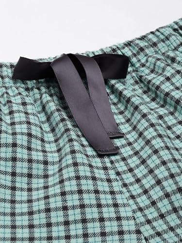 Enamor Essentials Relaxed Fit Cotton Flannel Woven Lazy Full Sleeve Shirt & Mid Rise Pant Set for Womens-EC20 (EC20_Soft Aqua Plaid AOP_S)