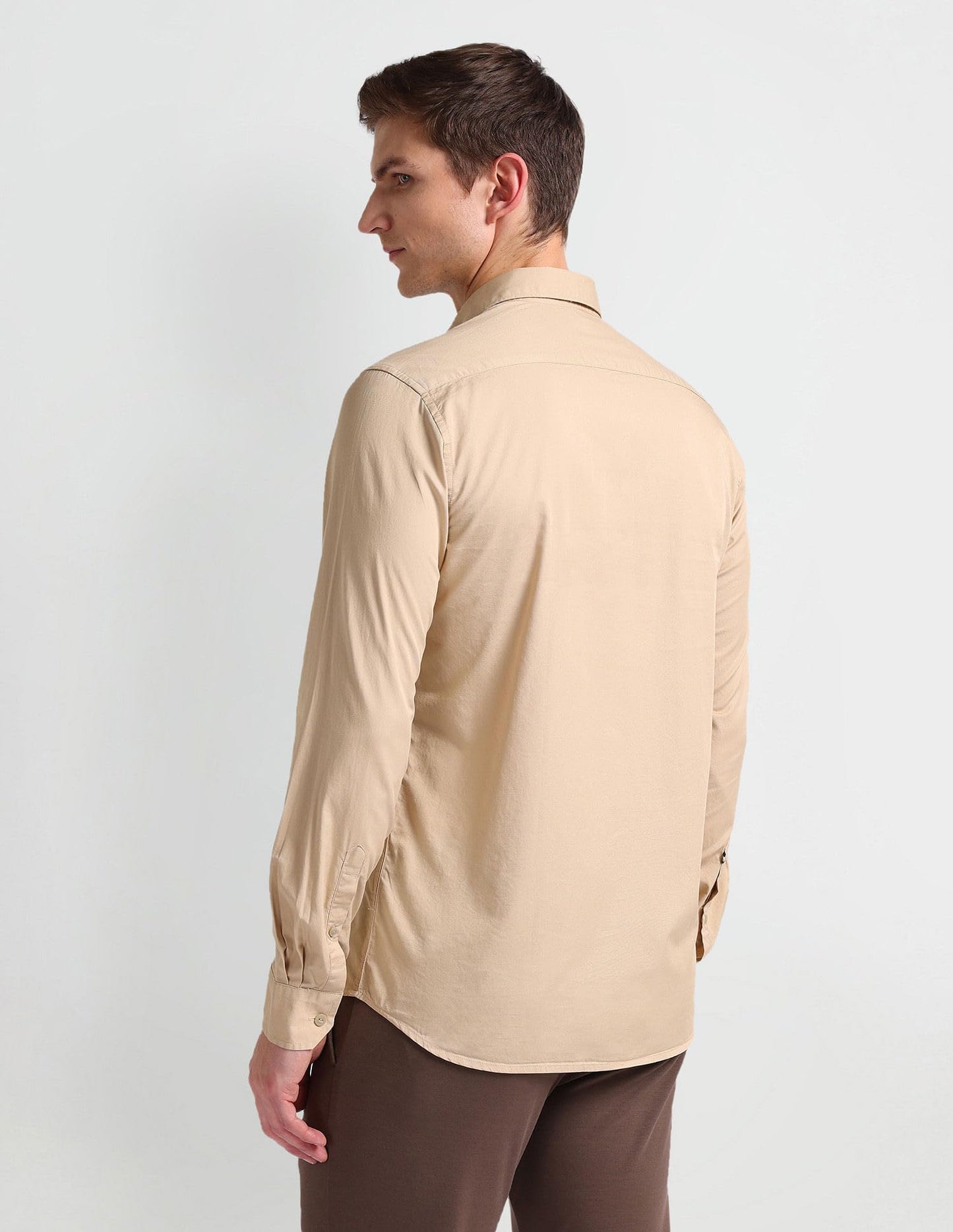 Arrow Manhattan Slim Fit Cotton Shirt Beige