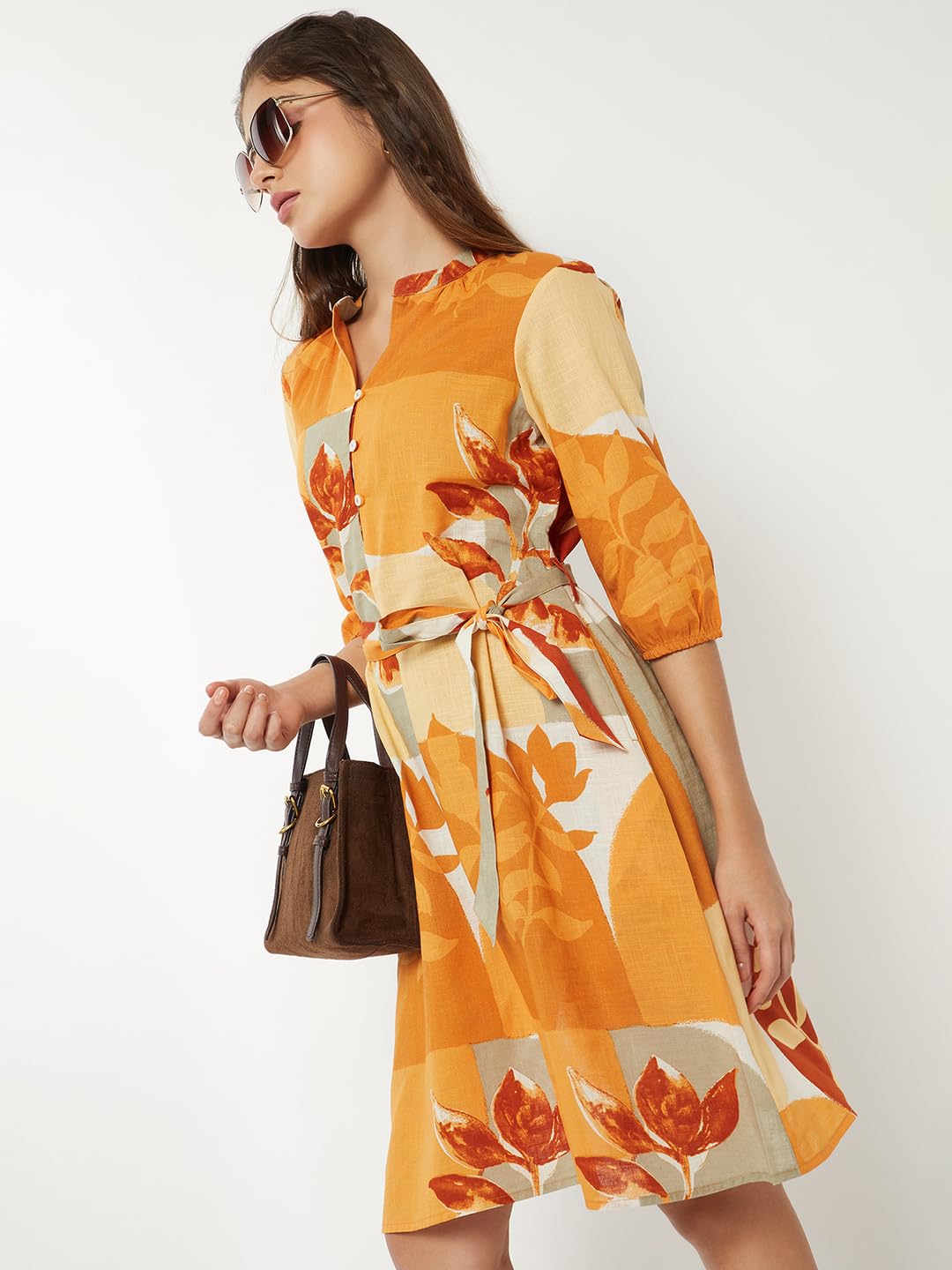 Max Women Floral Print A-line Dress(Multicolour_L)