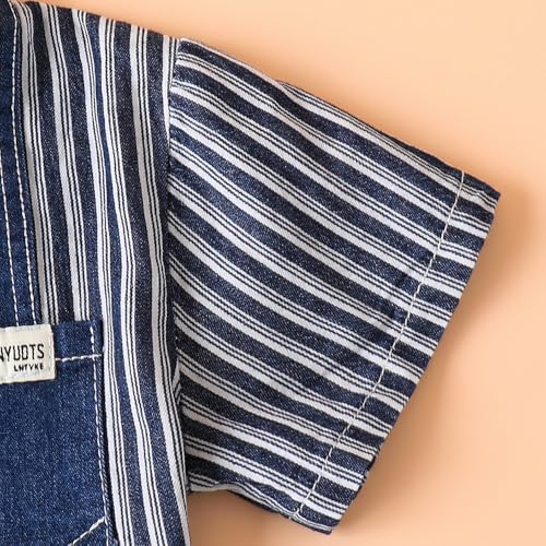 Hopscotch Boys Short Sleeves Blue Stripes Print Short Set For Ages (12-18 Months)