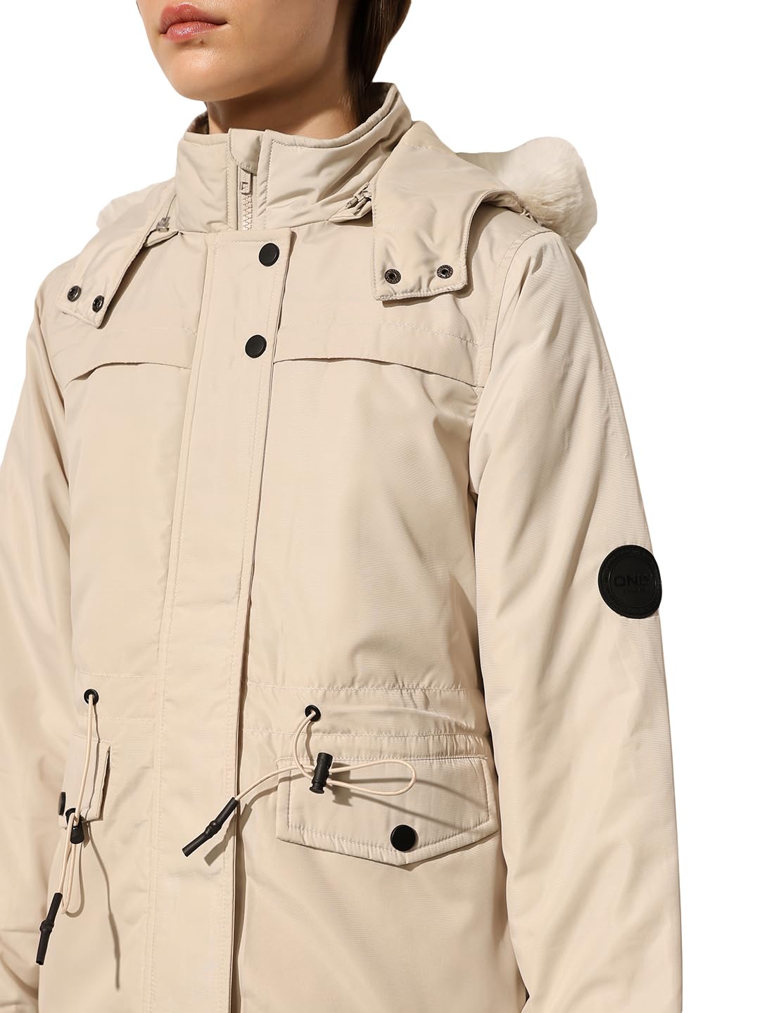 ONLY Women's Solid Regular Fit Cream Jacket