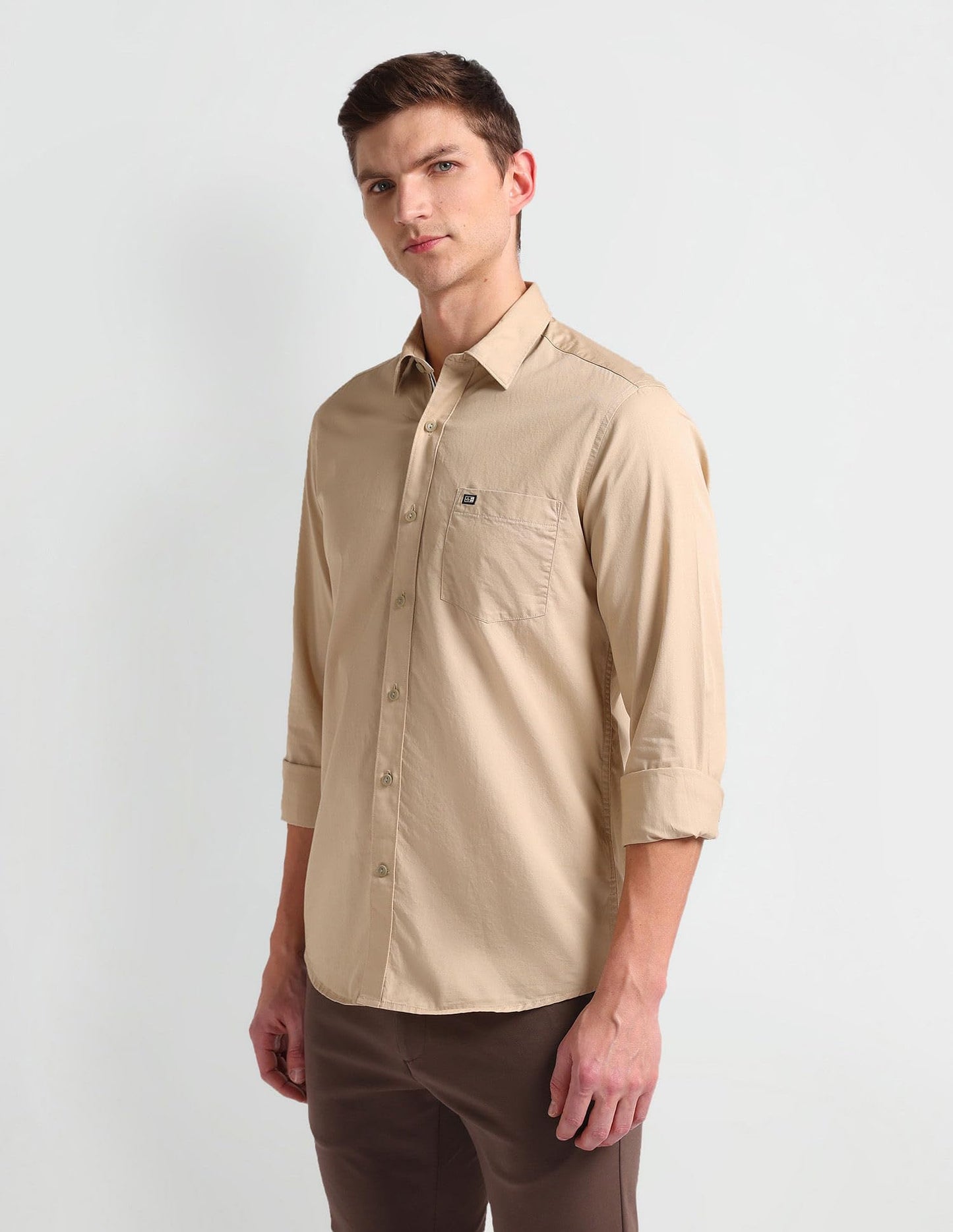 Arrow Manhattan Slim Fit Cotton Shirt Beige