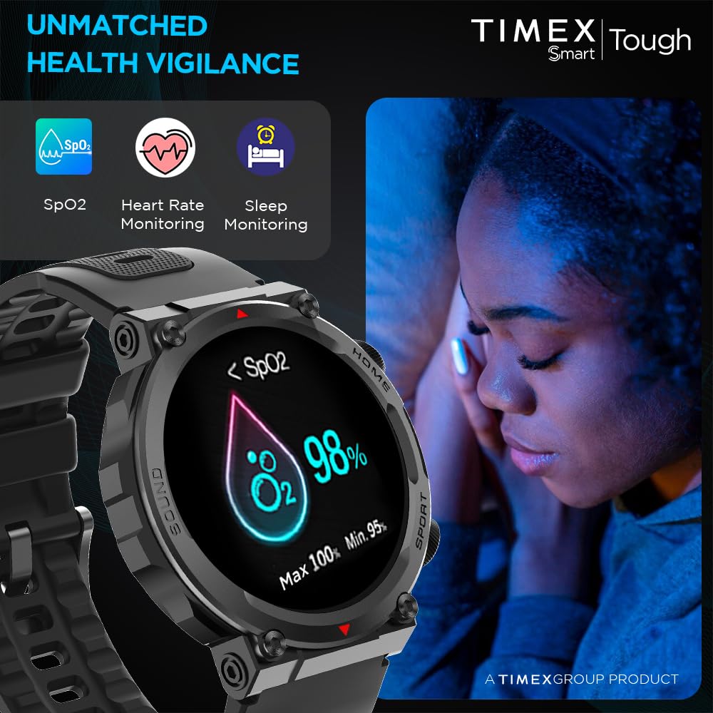 TIMEX Men Tough 1.43Round Amoled Rugged Smartwatch With 466X466 Pixel Resolution| Bluetooth Calling| Metallic Body|Always On Display|Ai Voice Assist|100+ Sports Modes|100+ Watchfaces