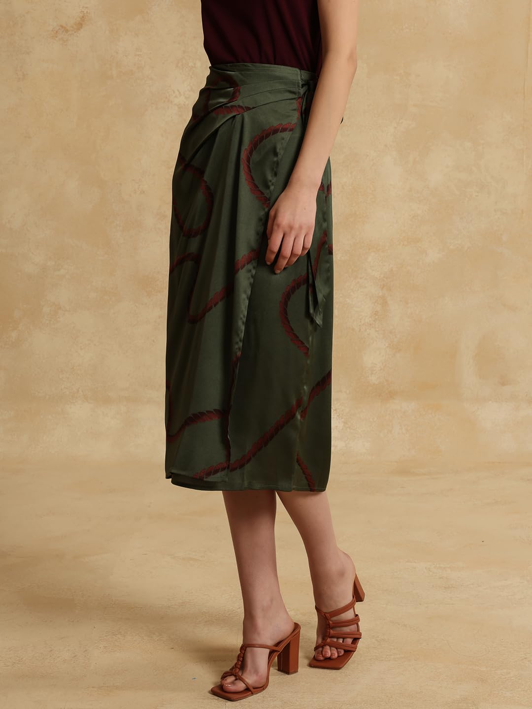 Kazo Yana Printed Skirt for Women Olive