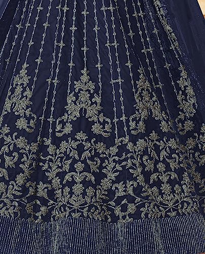 RUDRAPRAYAG Net And Santoon Long Anarkali Gown For Women | Semi Stitched Anarkali Gown For Women | Gown In Clothing & Accessories, Navy Blue