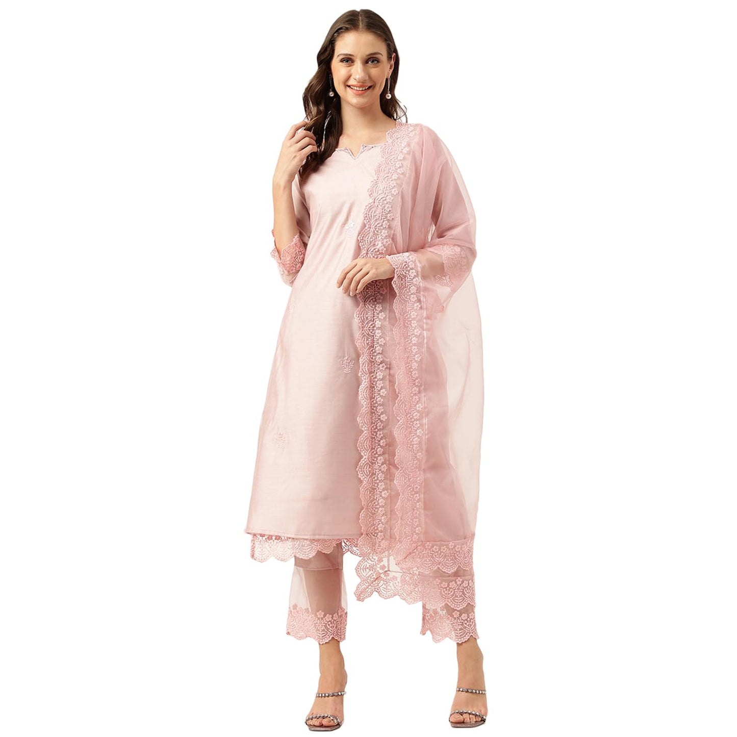 Divena Solid Chanderi Kurta Trouser Inner with Dupatta Set