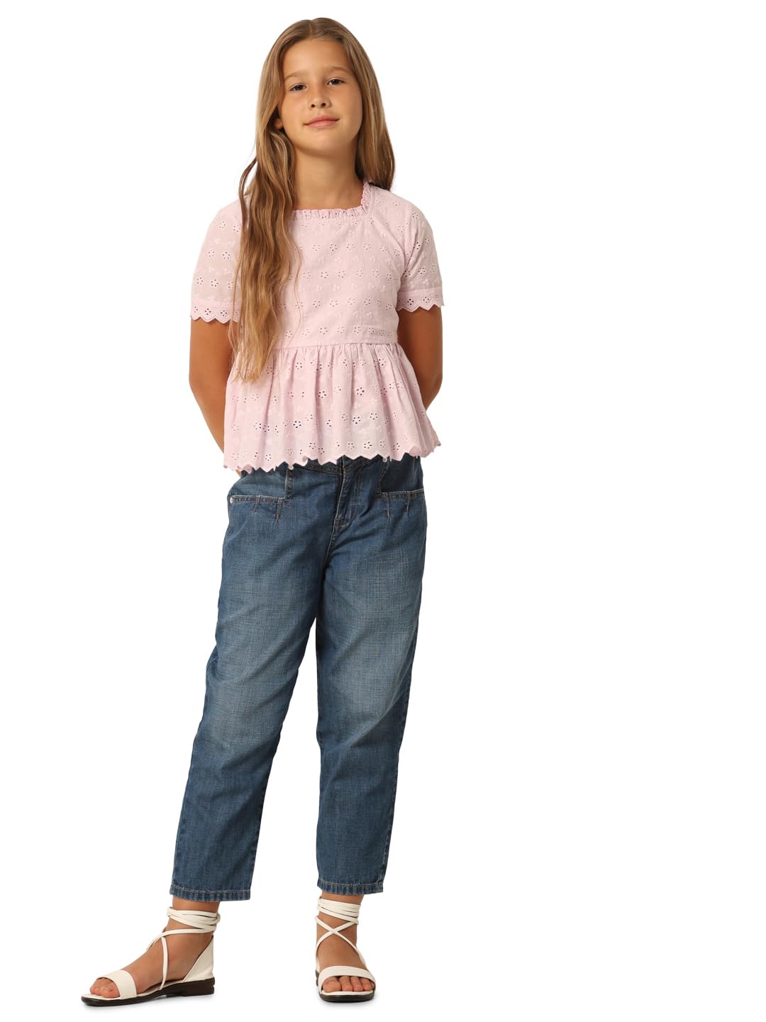 VERO MODA Girls Solid Cotton Pink Peplum Top