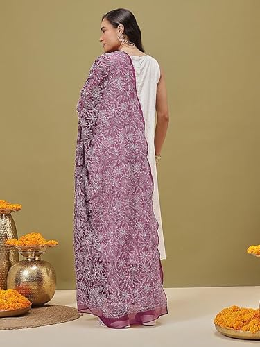 Ada Hand Embroidered Lucknowi Chikankari Georgette Ethnic Wear Dupatta stole for Women A511228 Wine
