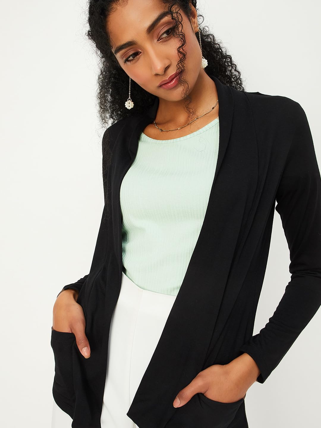 Max Women's Polyester Blend Casual Shrug (SHRUG3202_Black_XL